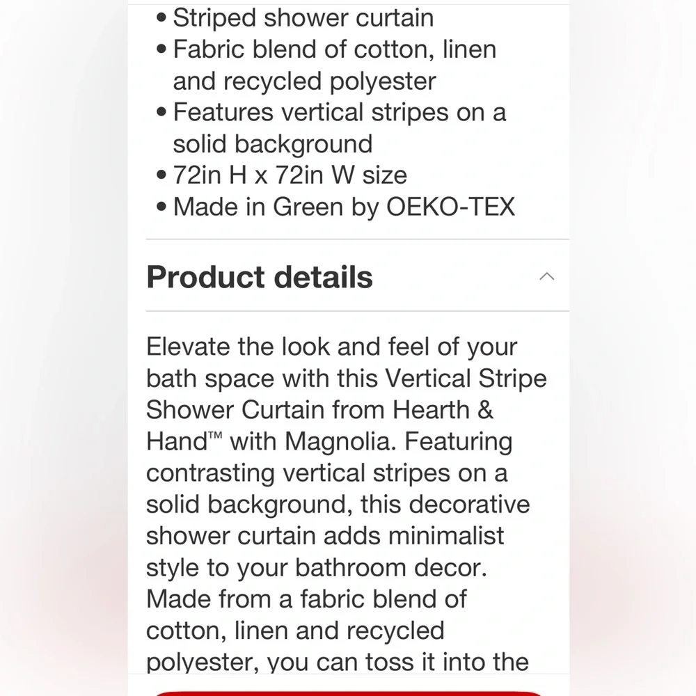 HEARTH & HAND NWT vertical stripe shower curtain -green/cream
